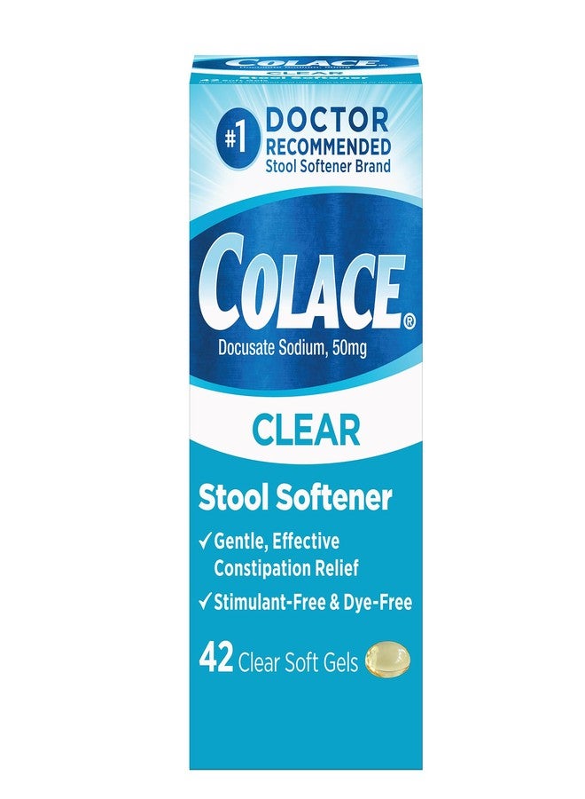 Colace Clear Stool Softener for Gentle Effective Constipation Relief, #1 Doctor Recommended Stool Softener Brand, Dye Free, 50 mg Docusate Capsules, 42 Count - Image 1